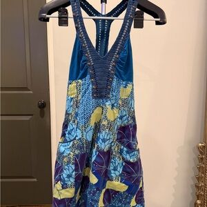 Free People Macramé Festival Lotus Dress Blue Green Boho Crochet Racerback